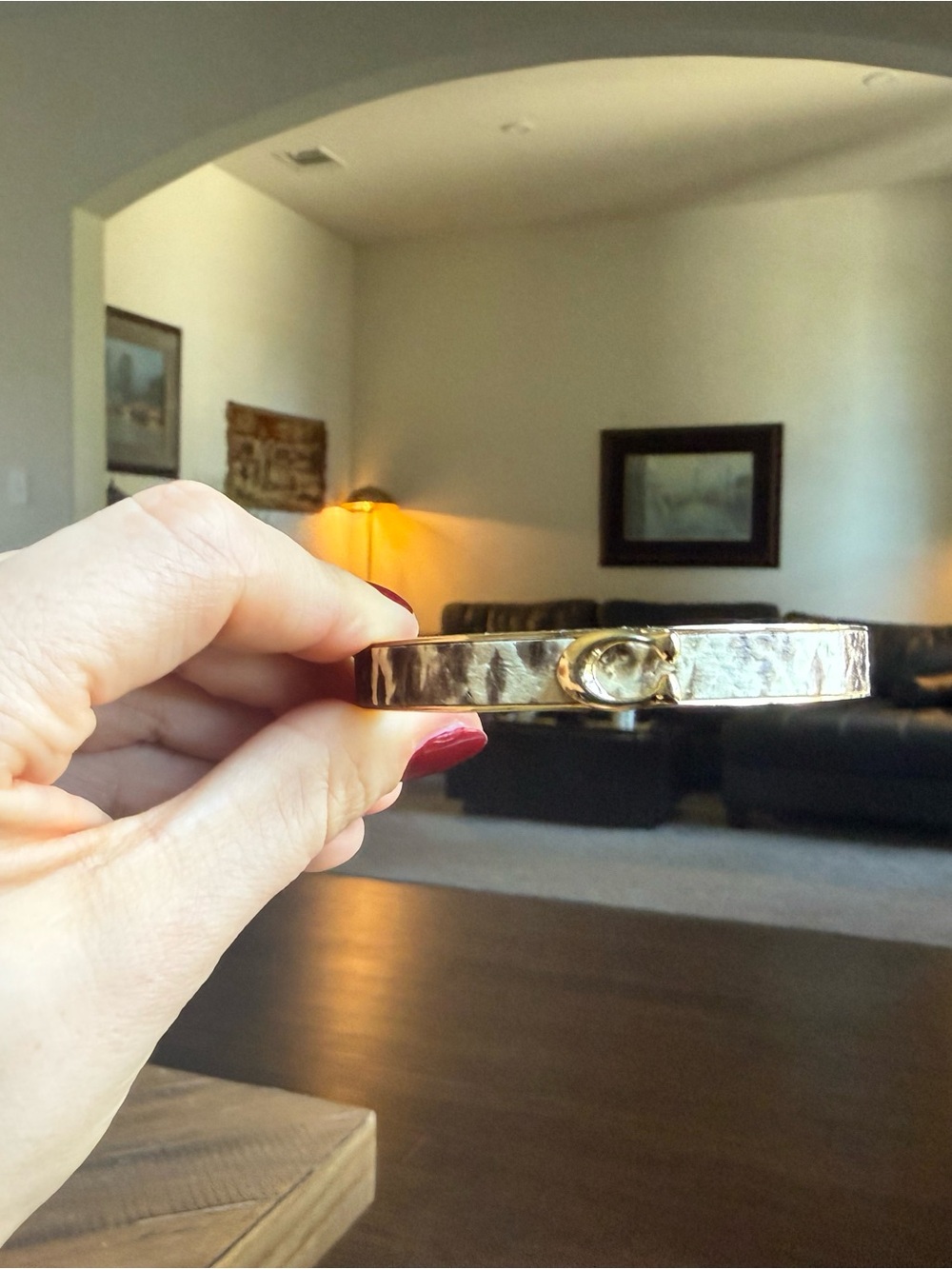 Coach Gold Hammered Logo Bangle Bracelet